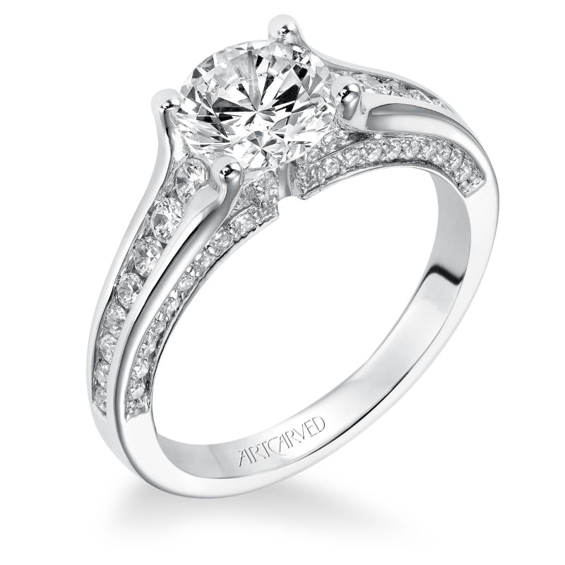 Artcarved Bridal Semi-Mounted with Side Stones Contemporary Engagement Ring Bethany 14K White Gold