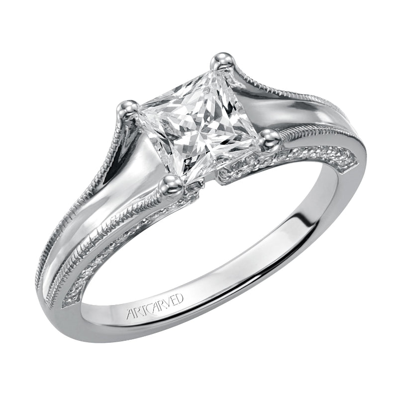 Artcarved Bridal Semi-Mounted with Side Stones Contemporary Engagement Ring Blake 14K White Gold