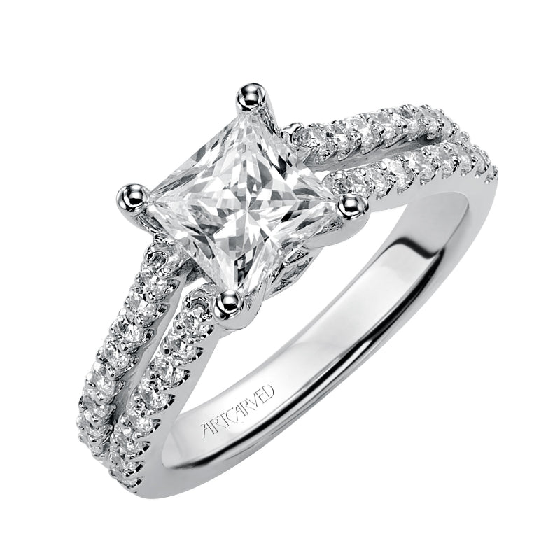 Artcarved Bridal Mounted with CZ Center Classic Engagement Ring Robyn 14K White Gold