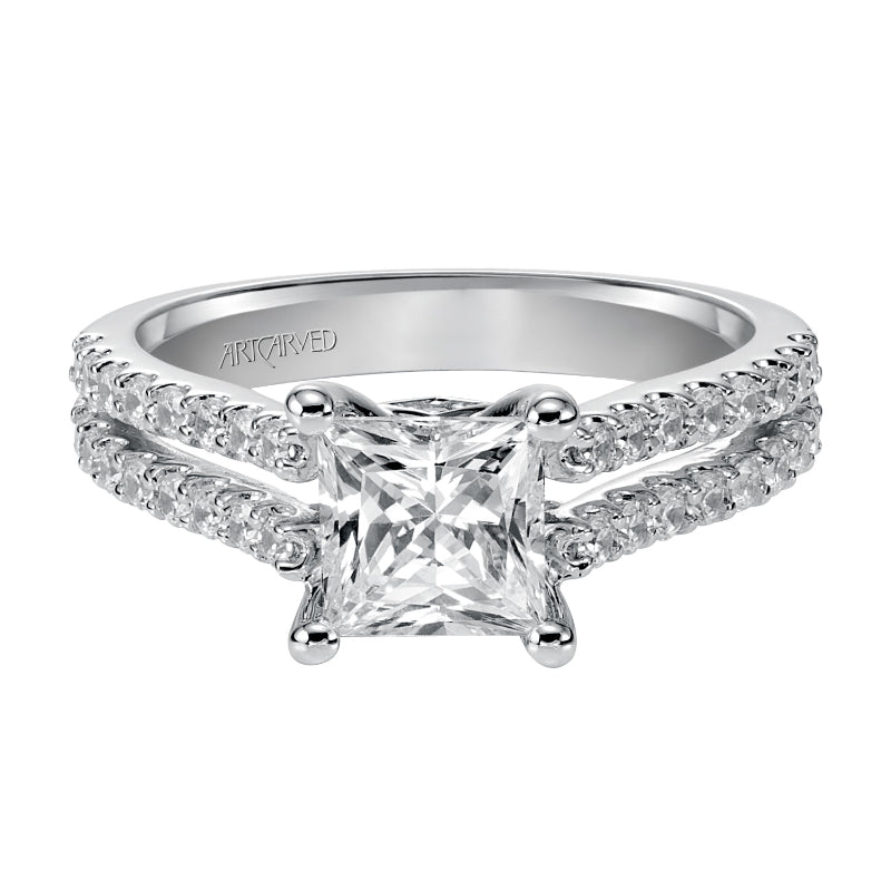 Artcarved Bridal Semi-Mounted with Side Stones Classic Engagement Ring Robyn 14K White Gold