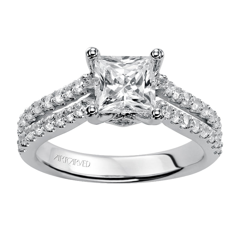 Artcarved Bridal Semi-Mounted with Side Stones Classic Engagement Ring Robyn 14K White Gold