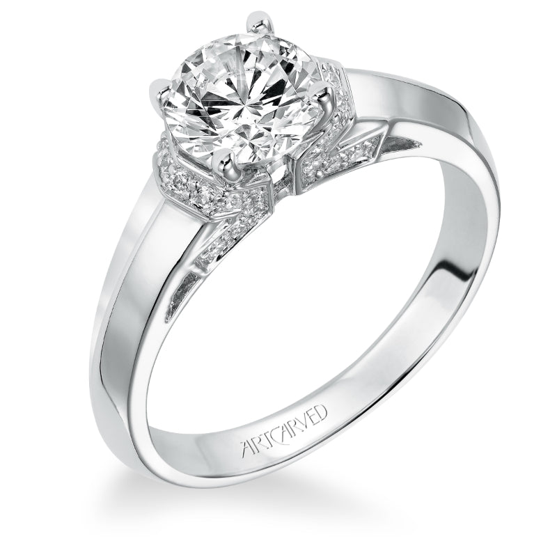 Artcarved Bridal Semi-Mounted with Side Stones Contemporary Engagement Ring Greta 14K White Gold