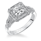 Artcarved Bridal Mounted with CZ Center Vintage Milgrain Halo Engagement Ring Maxine 14K White Gold