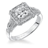 Artcarved Bridal Semi-Mounted with Side Stones Vintage Milgrain Halo Engagement Ring Maxine 14K White Gold