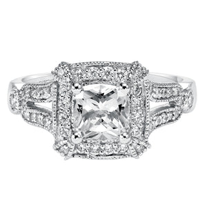 Artcarved Bridal Mounted with CZ Center Vintage Milgrain Halo Engagement Ring Maxine 14K White Gold