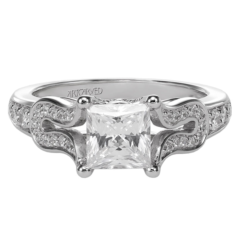 Artcarved Bridal Mounted with CZ Center Vintage Engagement Ring Candance 14K White Gold