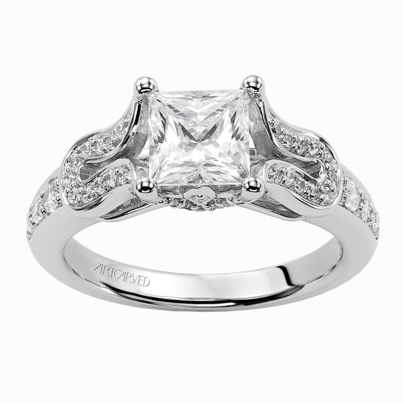 Artcarved Bridal Semi-Mounted with Side Stones Vintage Engagement Ring Candance 14K White Gold