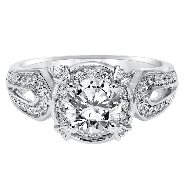 Artcarved Bridal Semi-Mounted with Side Stones Contemporary Halo Engagement Ring Mindy 14K White Gold