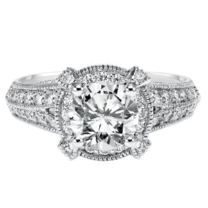 Artcarved Bridal Semi-Mounted with Side Stones Vintage Halo Engagement Ring Louise 14K White Gold