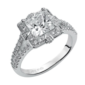 Artcarved Bridal Mounted with CZ Center Contemporary Halo Engagement Ring Mona 14K White Gold