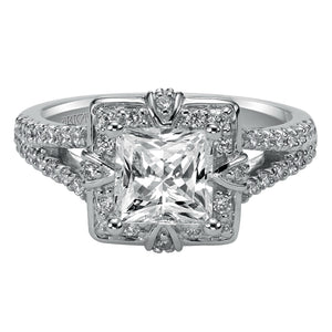 Artcarved Bridal Mounted with CZ Center Contemporary Halo Engagement Ring Mona 14K White Gold