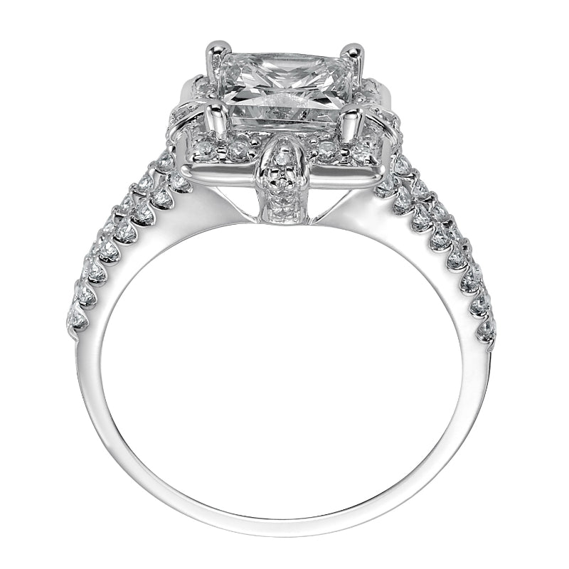 Artcarved Bridal Semi-Mounted with Side Stones Contemporary Halo Engagement Ring Mona 14K White Gold