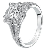 Artcarved Bridal Semi-Mounted with Side Stones Contemporary Halo Engagement Ring Mona 14K White Gold