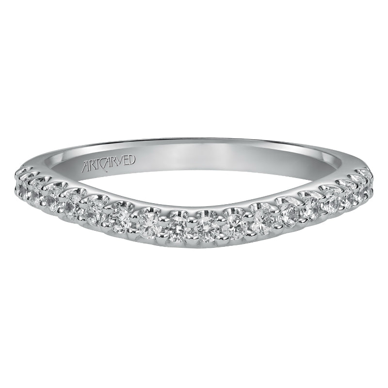 Artcarved Bridal Mounted with Side Stones Contemporary Halo Diamond Wedding Band Mona 14K White Gold