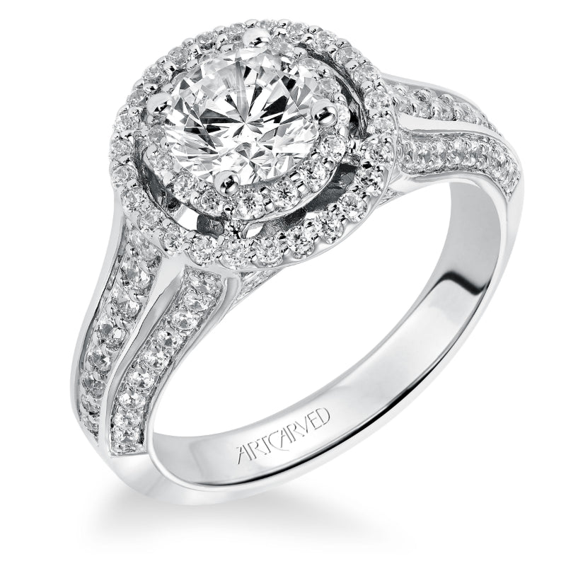 Artcarved Bridal Mounted with CZ Center Contemporary Halo Engagement Ring Sharon 14K White Gold