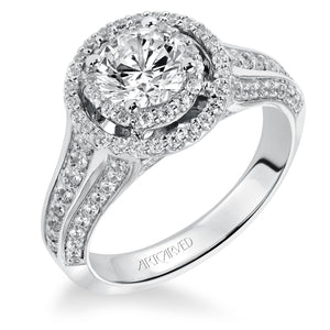 Artcarved Bridal Semi-Mounted with Side Stones Contemporary Halo Engagement Ring Sharon 14K White Gold