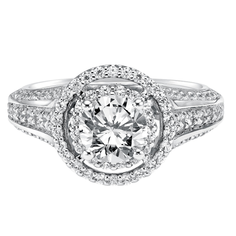 Artcarved Bridal Semi-Mounted with Side Stones Contemporary Halo Engagement Ring Sharon 14K White Gold