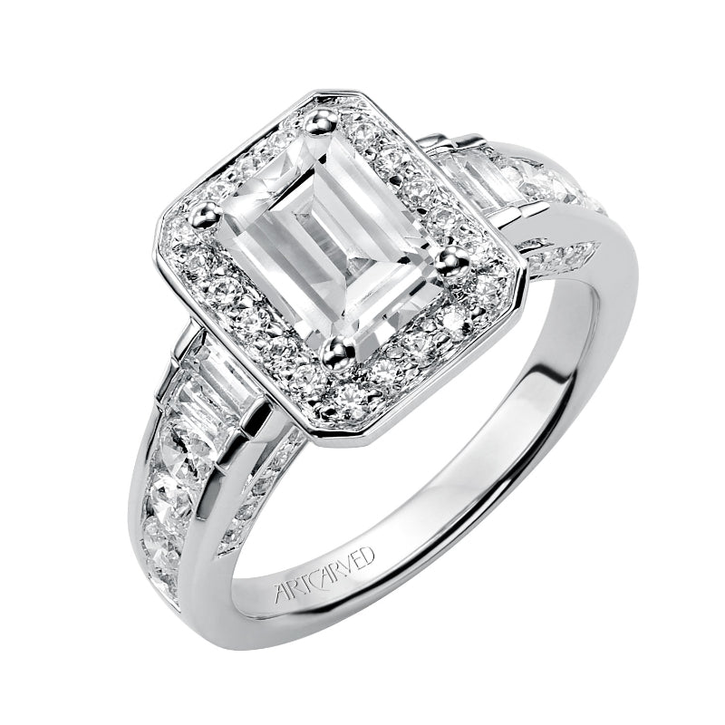 Artcarved Bridal Mounted with CZ Center Contemporary Halo Engagement Ring Simone 14K White Gold