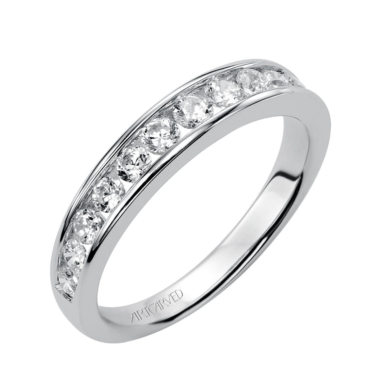 Artcarved Bridal Mounted with Side Stones Contemporary Halo Engagement Ring Simone 14K White Gold