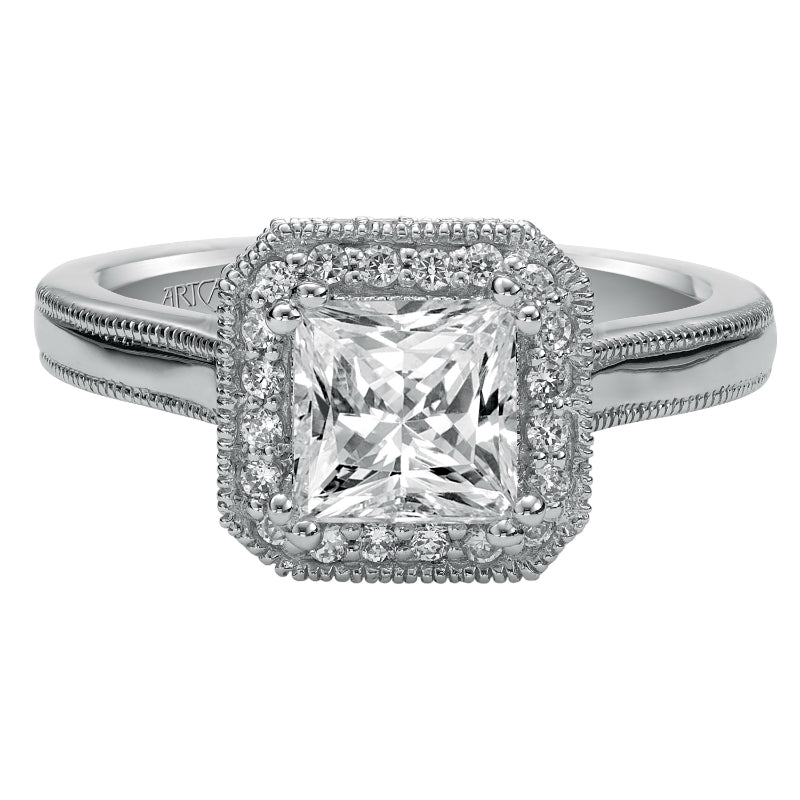 Artcarved Bridal Mounted with CZ Center Vintage Halo Engagement Ring Gracyn 14K White Gold