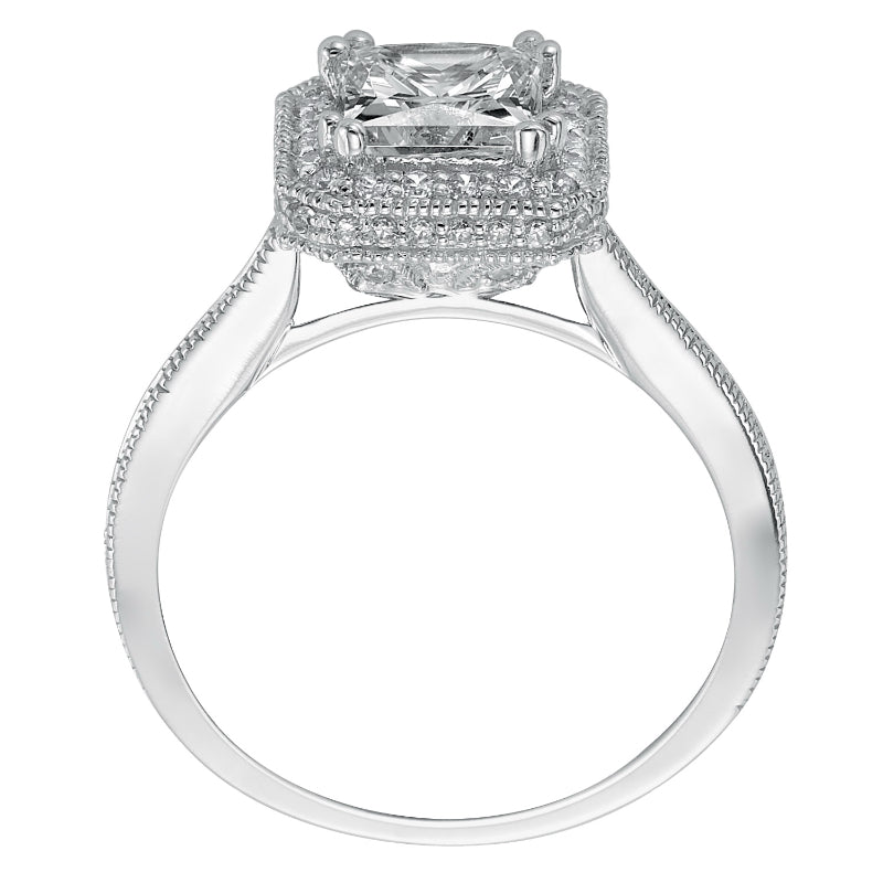 Artcarved Bridal Semi-Mounted with Side Stones Vintage Halo Engagement Ring Gracyn 14K White Gold