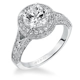 Artcarved Bridal Mounted with CZ Center Vintage Milgrain Halo Engagement Ring Daniella 14K White Gold