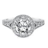 Artcarved Bridal Mounted with CZ Center Vintage Milgrain Halo Engagement Ring Daniella 14K White Gold