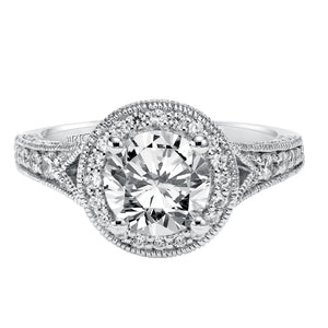 Artcarved Bridal Semi-Mounted with Side Stones Vintage Milgrain Halo Engagement Ring Daniella 14K White Gold