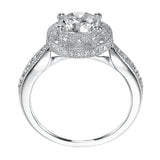 Artcarved Bridal Semi-Mounted with Side Stones Vintage Milgrain Halo Engagement Ring Alana 14K White Gold