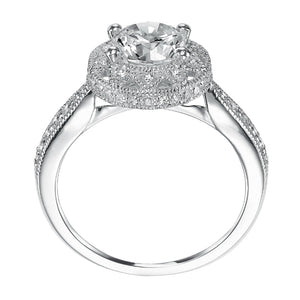 Artcarved Bridal Semi-Mounted with Side Stones Vintage Milgrain Halo Engagement Ring Alana 14K White Gold