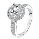 Artcarved Bridal Mounted with CZ Center Vintage Milgrain Halo Engagement Ring Alana 14K White Gold