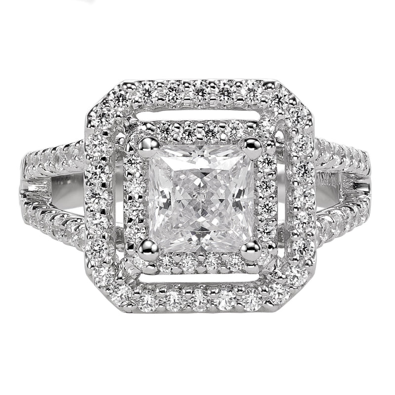 Artcarved Bridal Semi-Mounted with Side Stones Classic Halo Engagement Ring Francine 14K White Gold