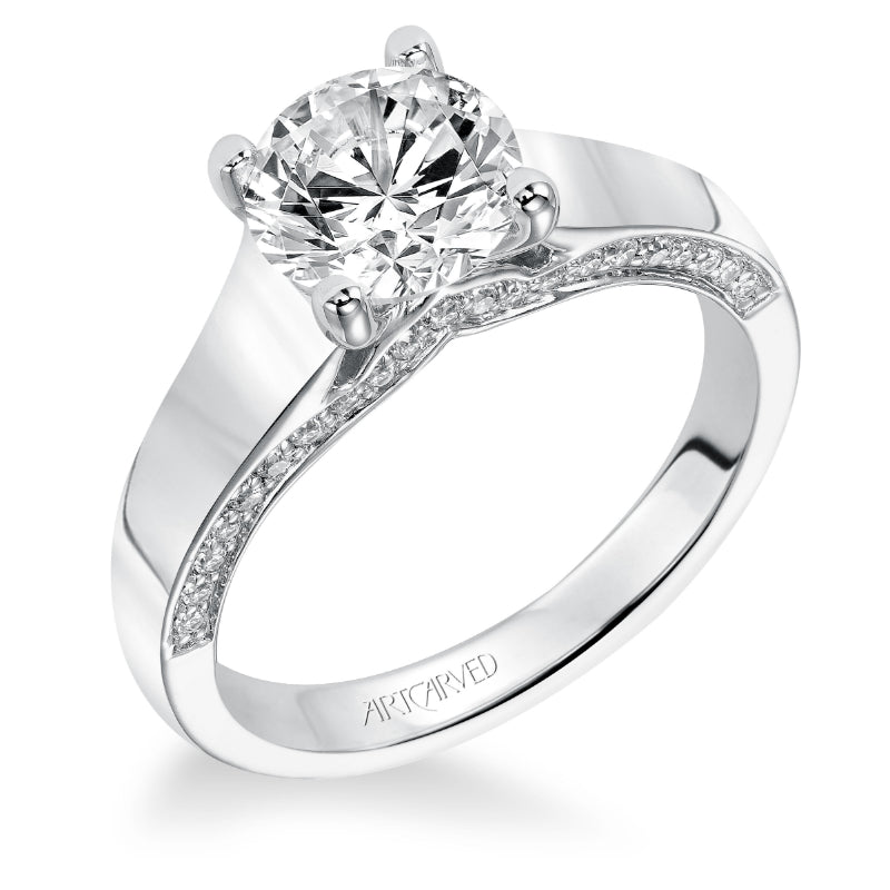 Artcarved Bridal Semi-Mounted with Side Stones Contemporary Engagement Ring Shania 14K White Gold