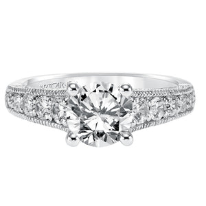 Artcarved Bridal Semi-Mounted with Side Stones Vintage Milgrain Diamond Engagement Ring Kendal 14K White Gold