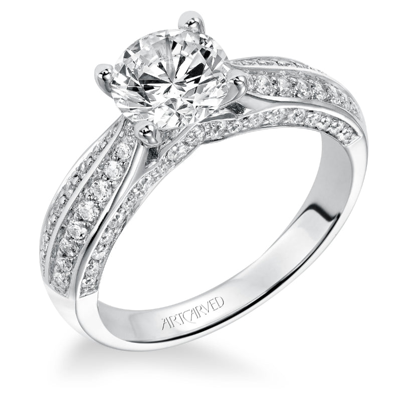 Artcarved Bridal Semi-Mounted with Side Stones Contemporary Engagement Ring Kelsie 14K White Gold