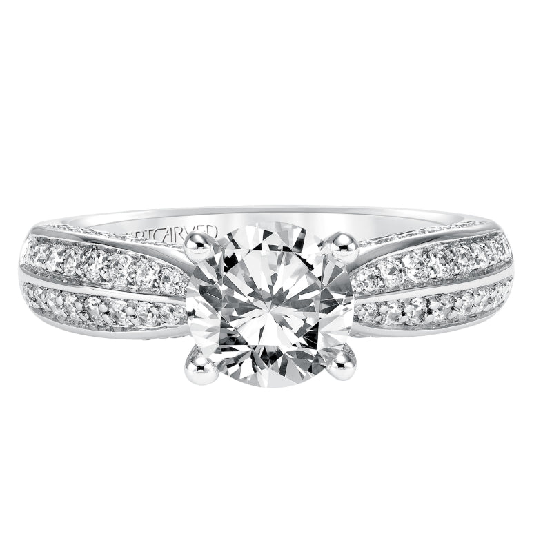 Artcarved Bridal Semi-Mounted with Side Stones Contemporary Engagement Ring Kelsie 14K White Gold