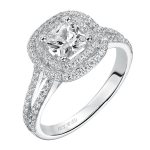 Artcarved Bridal Semi-Mounted with Side Stones Classic Halo Engagement Ring Betty 14K White Gold