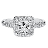 Artcarved Bridal Semi-Mounted with Side Stones Classic Pave Halo Engagement Ring Betsy 14K White Gold