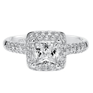 Artcarved Bridal Semi-Mounted with Side Stones Classic Pave Halo Engagement Ring Betsy 14K White Gold