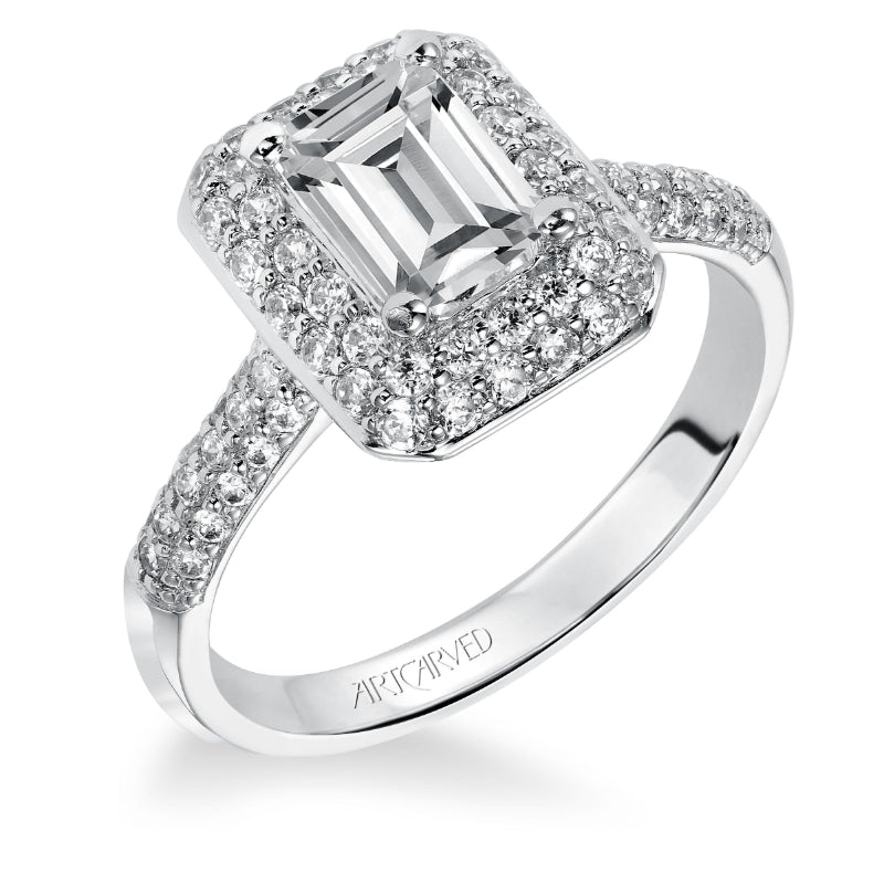 Artcarved Bridal Mounted with CZ Center Classic Pave Halo Engagement Ring Betsy 14K White Gold