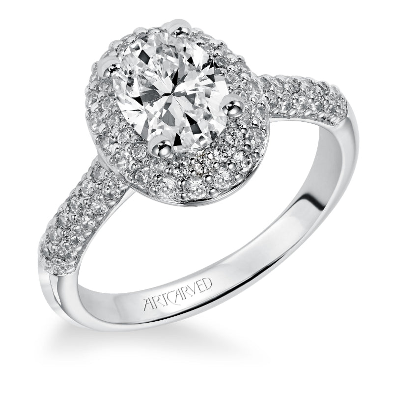 Artcarved Bridal Semi-Mounted with Side Stones Classic Pave Halo Engagement Ring Betsy 14K White Gold