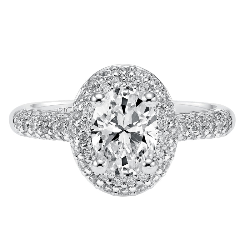 Artcarved Bridal Semi-Mounted with Side Stones Classic Pave Halo Engagement Ring Betsy 14K White Gold