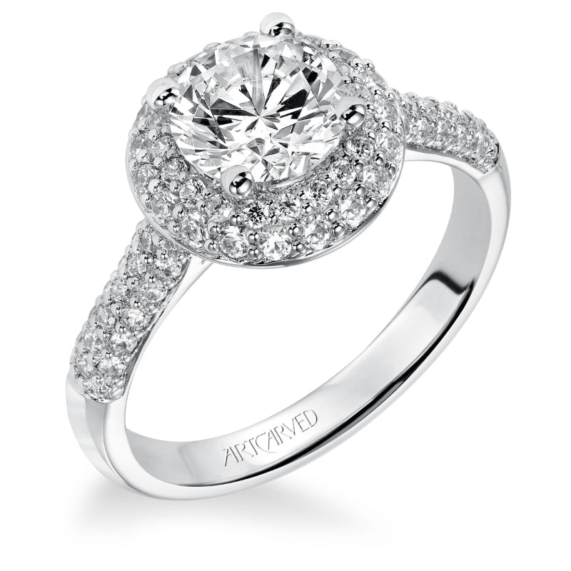 Artcarved Bridal Semi-Mounted with Side Stones Classic Pave Halo Engagement Ring Betsy 14K White Gold