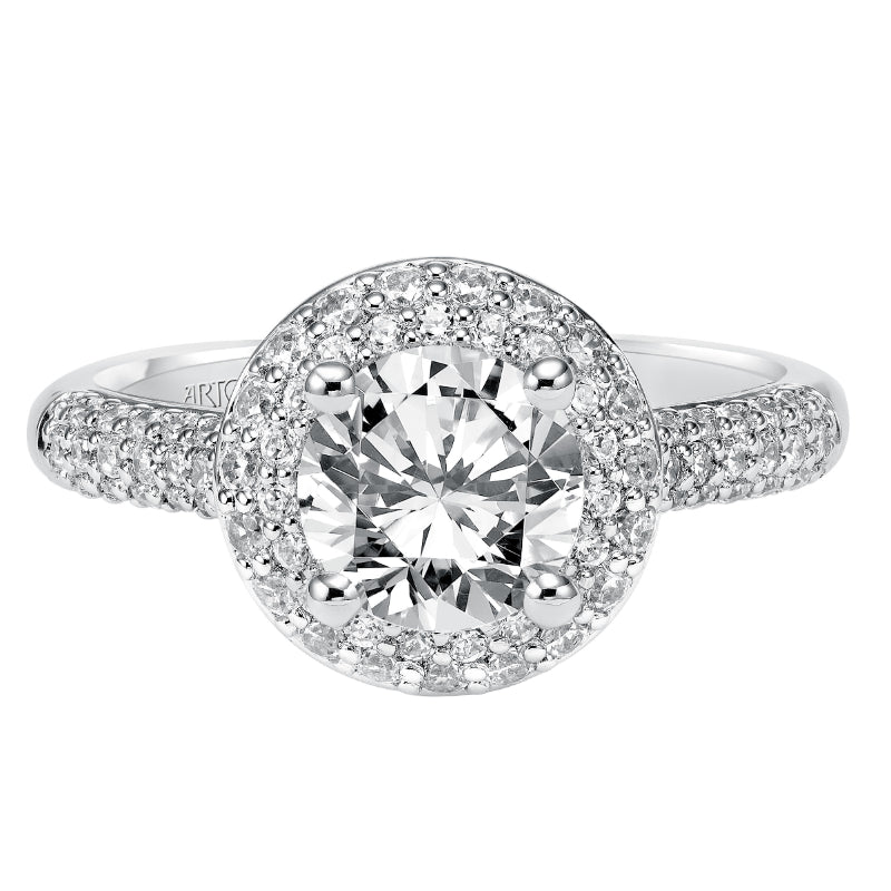 Artcarved Bridal Mounted with CZ Center Classic Pave Halo Engagement Ring Betsy 14K White Gold