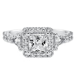 Artcarved Bridal Semi-Mounted with Side Stones Contemporary 3-Stone Engagement Ring Libby 14K White Gold