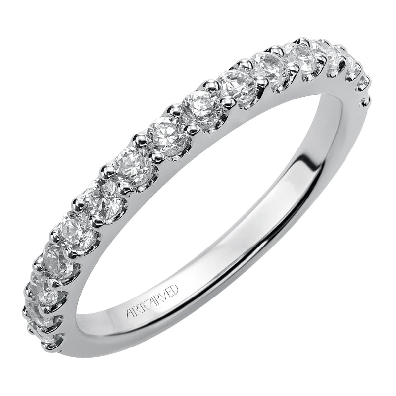 Artcarved Bridal Mounted with Side Stones Contemporary Diamond Wedding Band Libby 14K White Gold