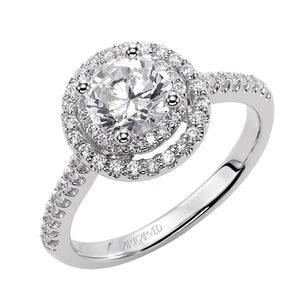 Artcarved Bridal Semi-Mounted with Side Stones Classic Halo Engagement Ring Sandy 14K White Gold