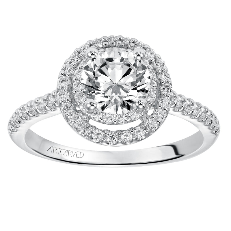 Artcarved Bridal Semi-Mounted with Side Stones Classic Halo Engagement Ring Sandy 14K White Gold