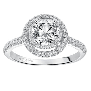 Artcarved Bridal Semi-Mounted with Side Stones Classic Halo Engagement Ring Sandy 14K White Gold