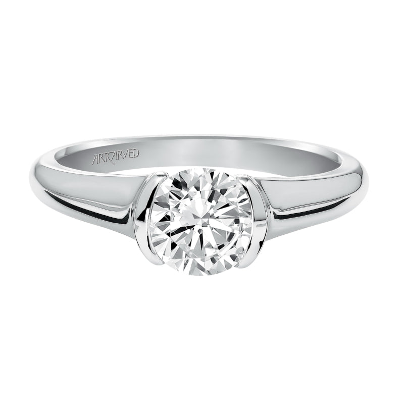 Artcarved Bridal Mounted with CZ Center Contemporary Bezel Solitaire Engagement Ring April 14K White Gold